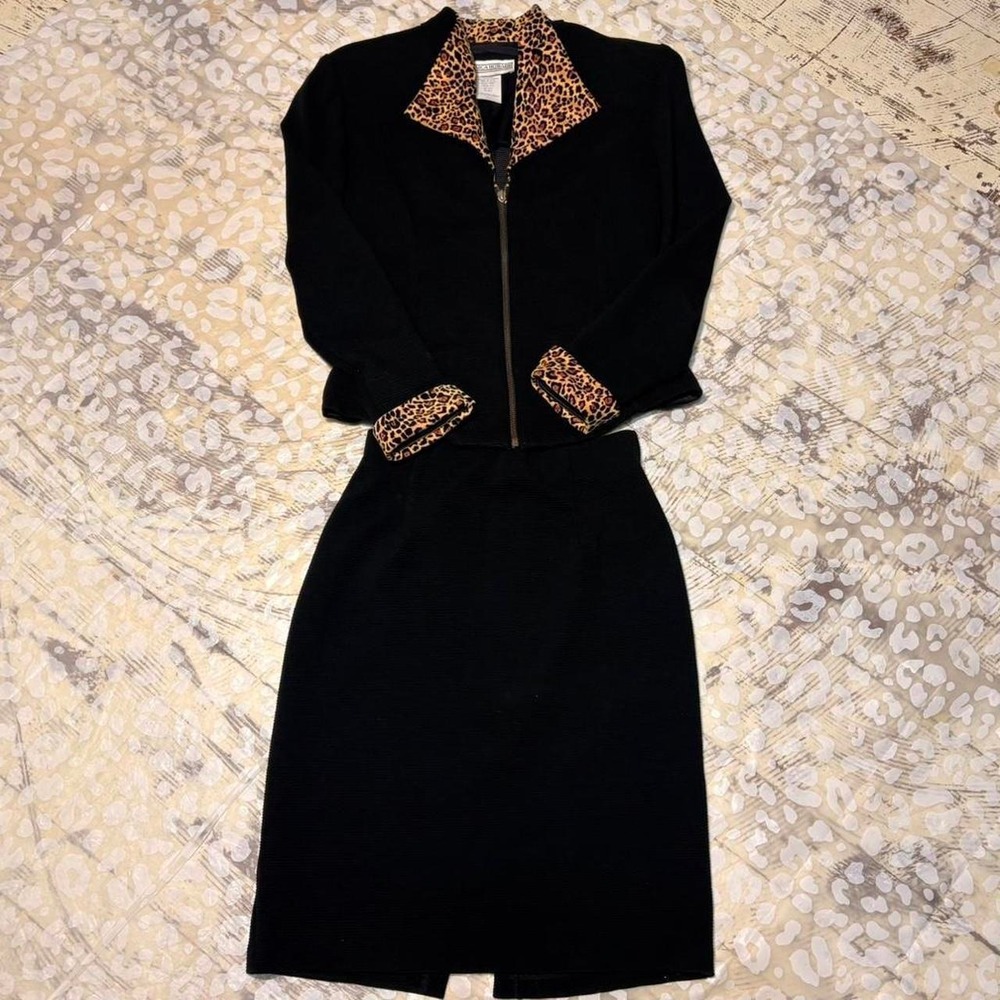Jessica Howard black and leopard print dress with zipper detail